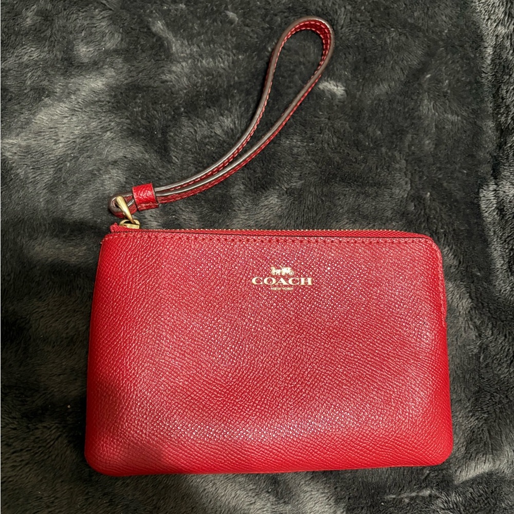 Coach Burgundy Wristlet with Gold Zipper